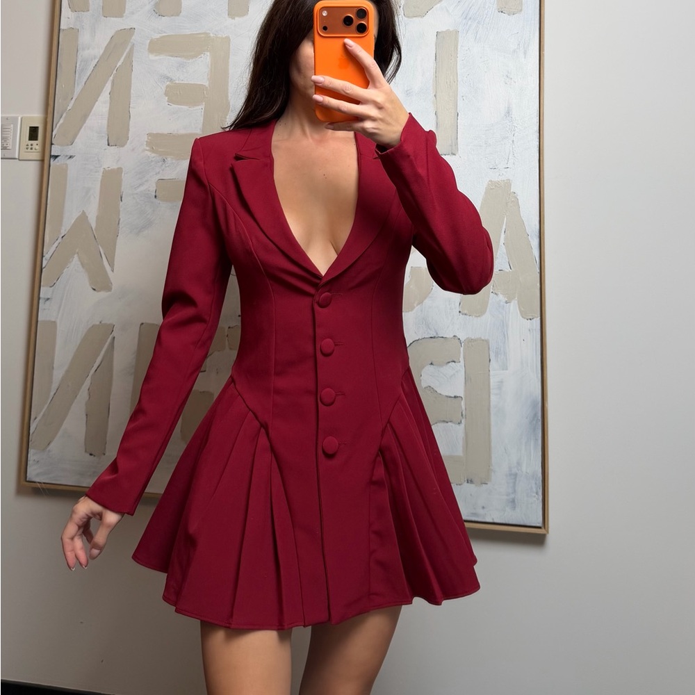 SHEIN Burgundy Pleated Dress